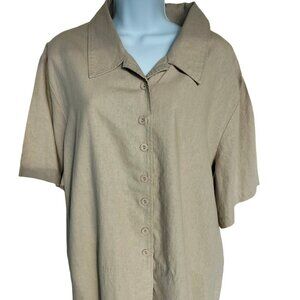 (383) Silhouettes Beige Tan Linen Blend Button up Shirt Size 22